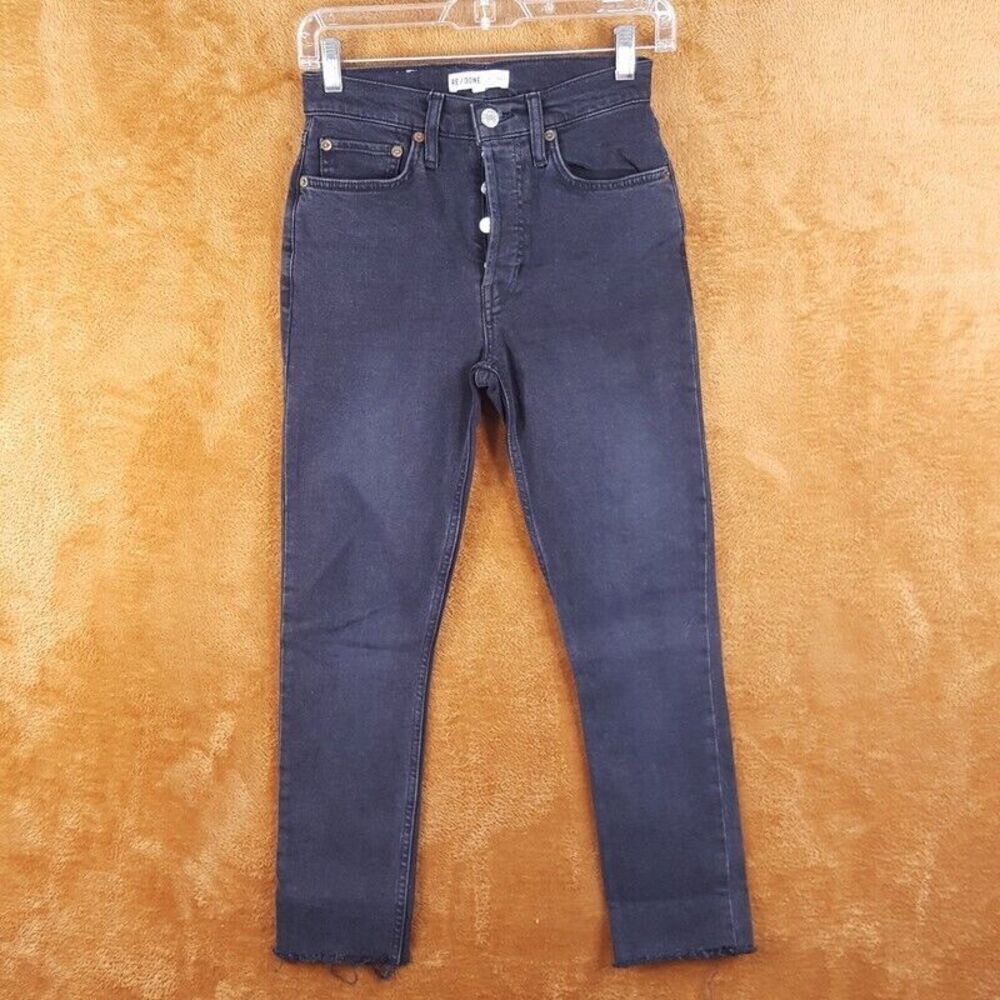RE/DONE Womens Jeans Size 24 Black Wash High Rise Ankle Crop Button Fly Faded